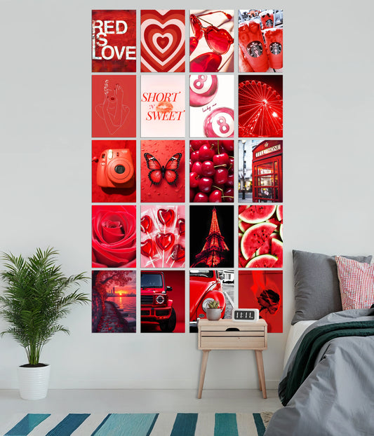 Red Aesthetic Poster Set of 20 – Color Themed Wall Collage - Everanta