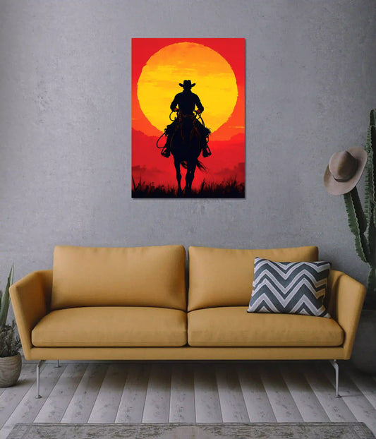 Red Dead Style Sunset Silhouette Poster on Wall - Everanta