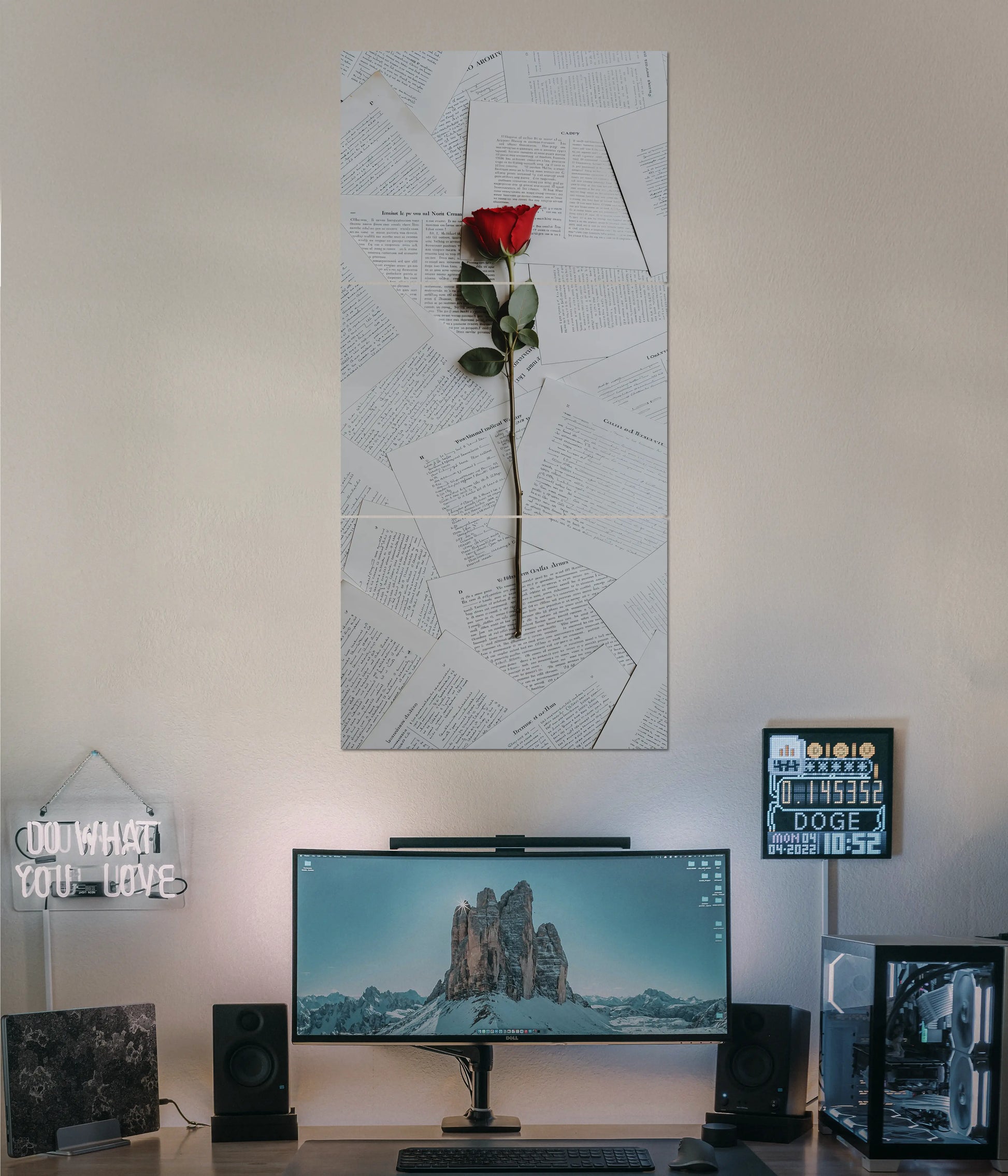 Red Rose on Pages – Aesthetic Split Wall Poster - Everanta