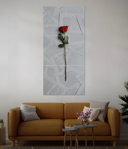 Red Rose on Pages – Aesthetic Split Wall Poster Main Image - Everanta
