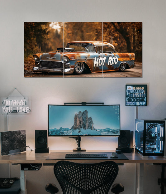 Rustic Hot Rod – Vintage Muscle Car Split Wall Poster - Everanta