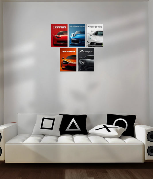 Set of 5 Supercars Posters in Gaming Room - Everanta