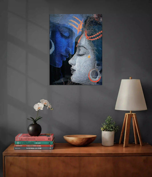 Shiv Parvati Divine Union Metal Poster on Wall - Everanta