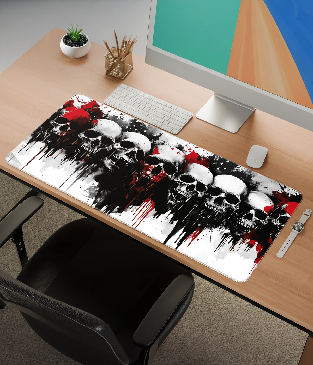 Skull Fury Desk Mat – Extended Gaming Mouse Pad Side View - Everanta