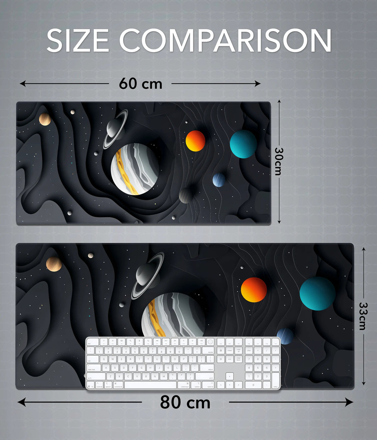 Solar System Desk Mat – Extended Gaming & Office Mouse Pad Size Comparison - Everanta