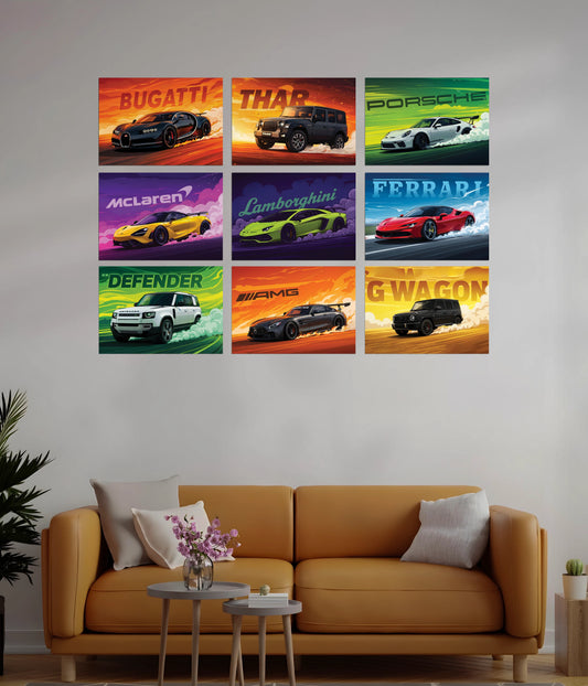 Speed Legends – 9 Piece Cars Posters Set for Wall Main Image - Everanta