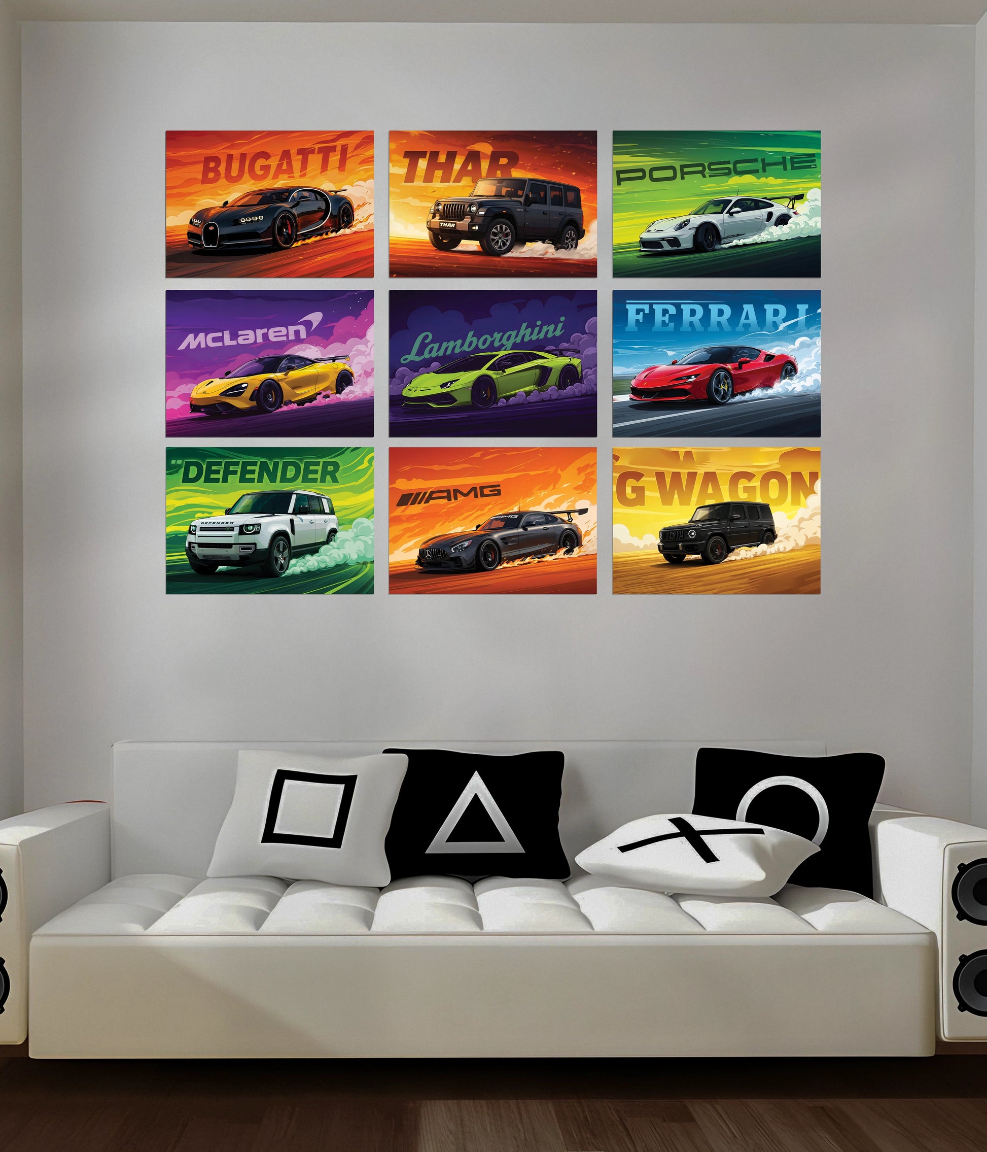 Speed Legends – 9 Piece Cars Posters Set for Wall in Gaming Room - Everanta