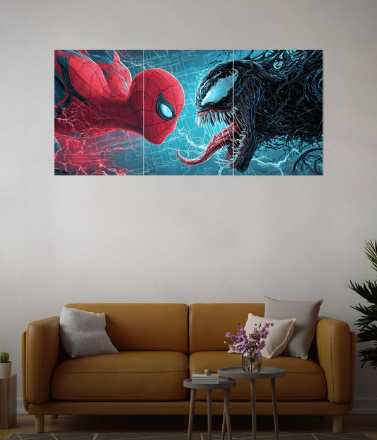 Spider-Man vs Venom – Epic Face-Off Split Wall Poster in Living Room - Everanta