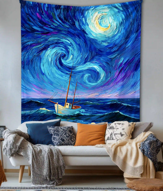 Starry Ocean Voyage Aesthetic Wall Tapestry - Everanta
