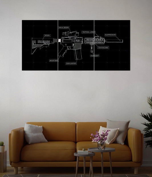Tactical Weapon Blueprint – Gaming Split Poster in Living Room - Everanta
