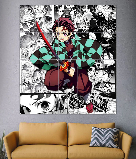 Tanjiro Kamado 20-Piece Split Poster in Living Room - Everanta