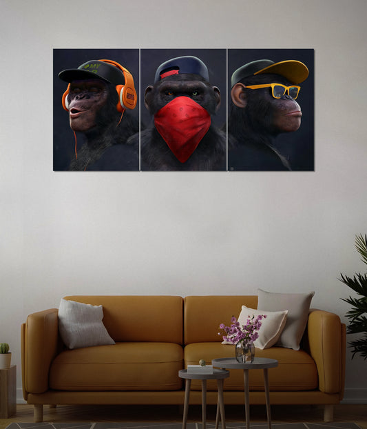 Three Wise Monkeys – Modern Urban Split Wall Poster in Living Room - Everanta