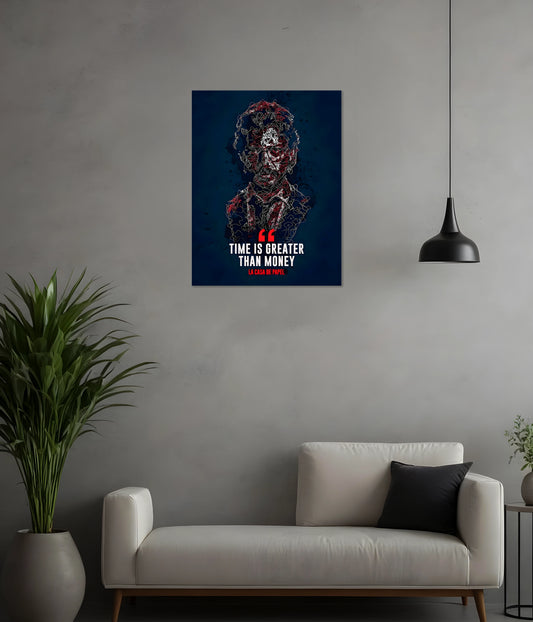 Time Over Money - Money Heist Metal Poster in Room - Everanta