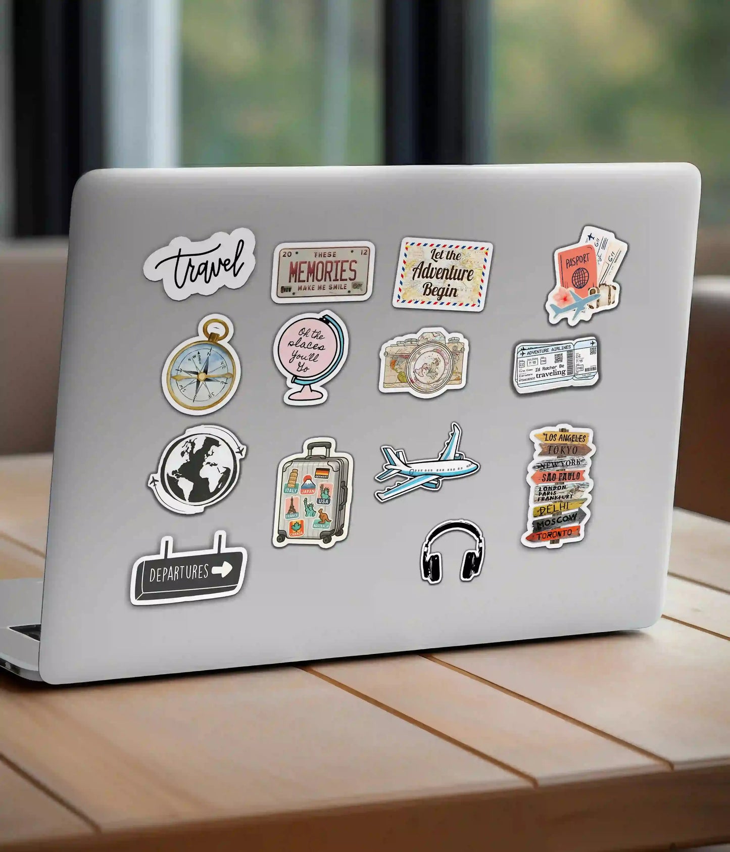 Travel Memories Sticker Pack on Laptop Back - Everanta