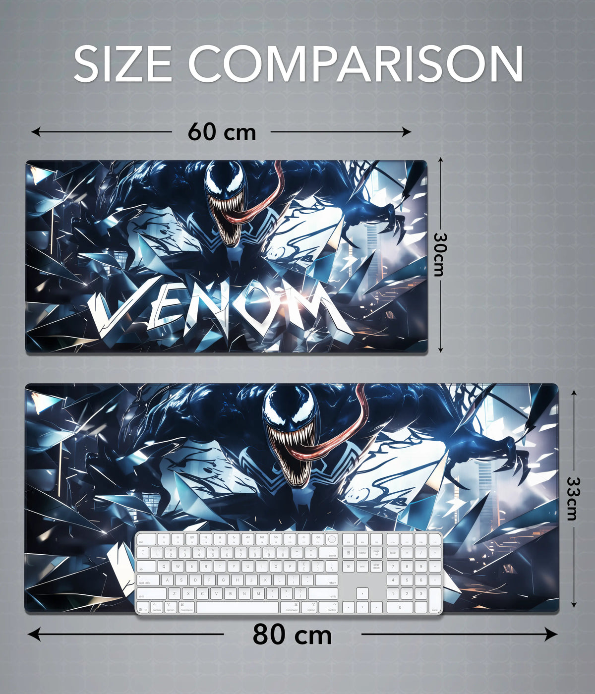 Venom Desk Mat – Extended Gaming Pad Size Comparison - Everanta