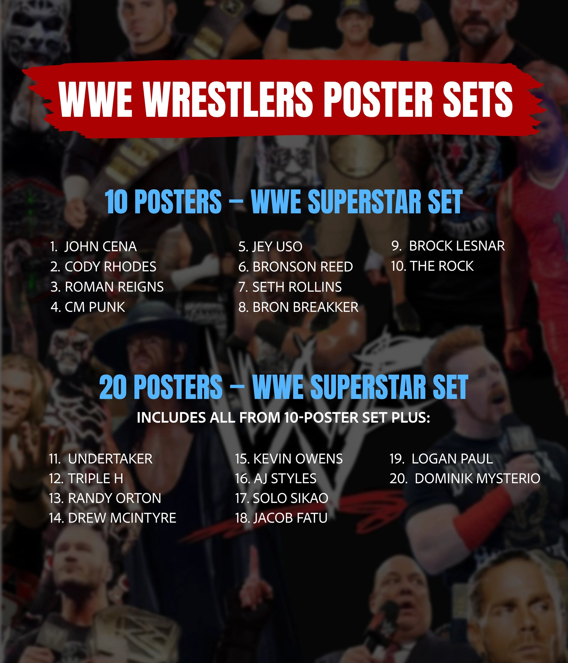 WWE Wrestlers included in poster set - Everanta