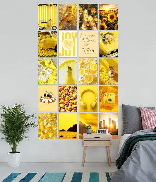 Yellow Aesthetic Poster Set of 20 – Vibrant Wall Collage Kit - Everanta