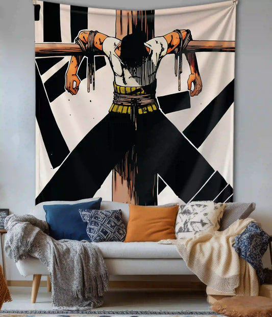 Zoro Crucifixion - One Piece Anime Tapestry in Living Room - Everanta