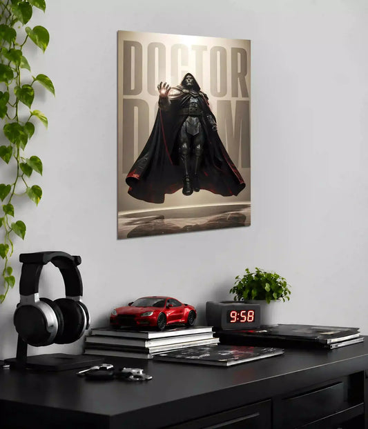Doctor Doom Armoured Reign wall poster displayed above a desk - Everanta