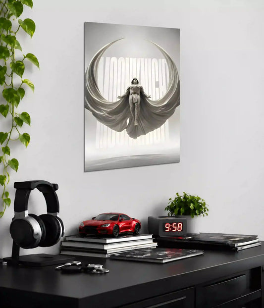 Moon Knight Crescent Cape wall poster displayed above a desk - Everanta