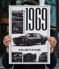 1969 Ford Mustang Monochrome Wall Poster