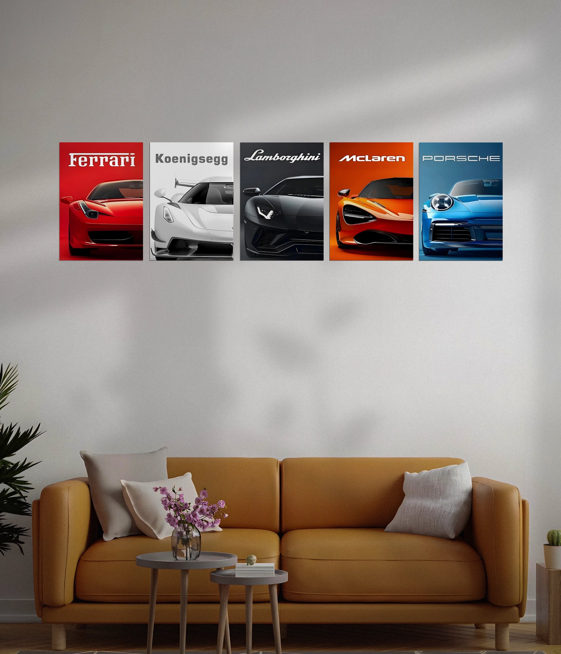 5 Piece Supercars Posters Set in Living Room - Everanta