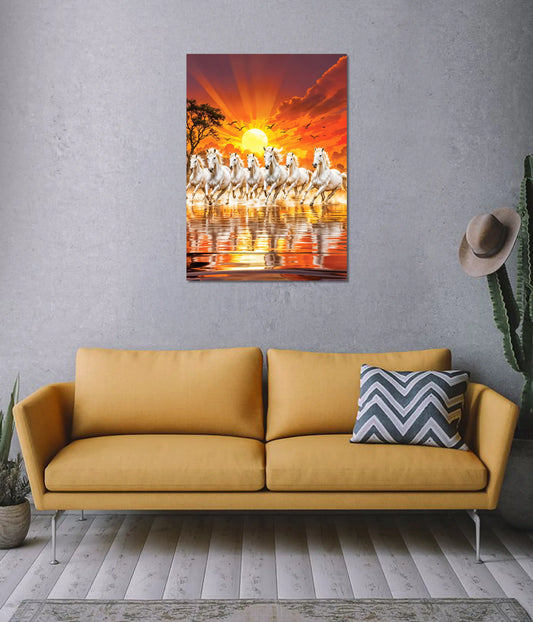 7 Running White Horses Sunrise Poster