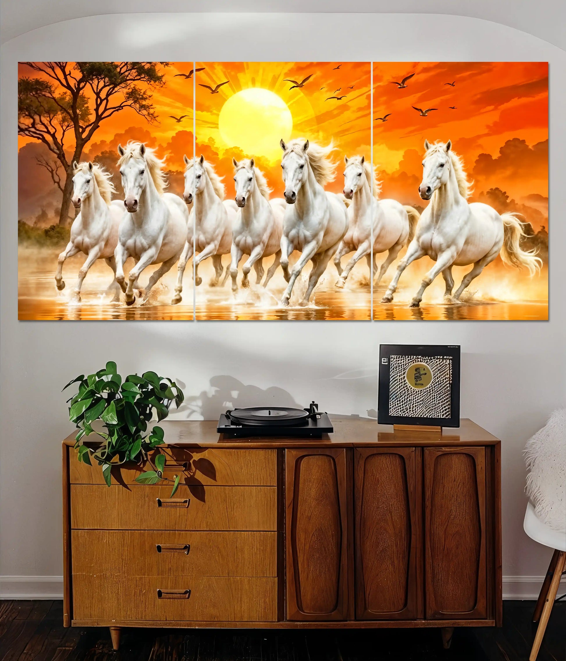 7 Running White Horses Sunrise Split Poster - Everanta