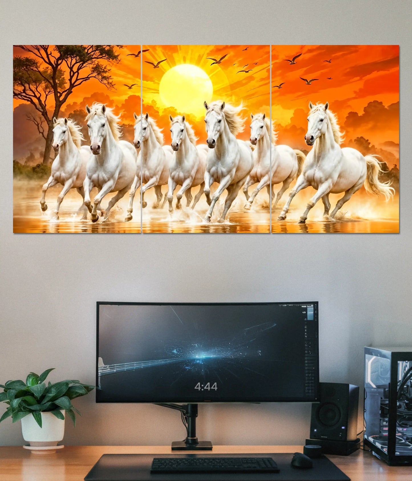 7 Running White Horses Sunrise Split Poster Main Image - Everanta