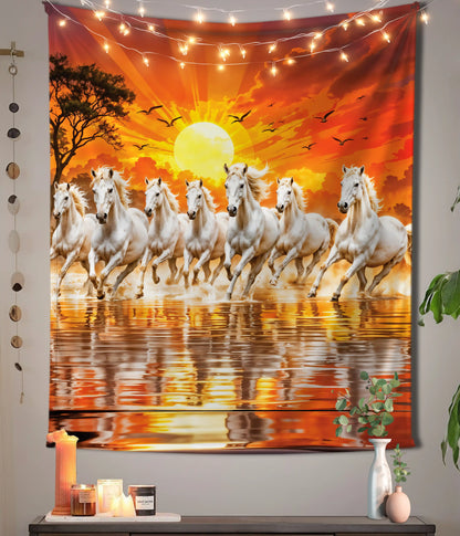 7 Running White Horses Sunrise Wall Tapestry Main Image - Everanta