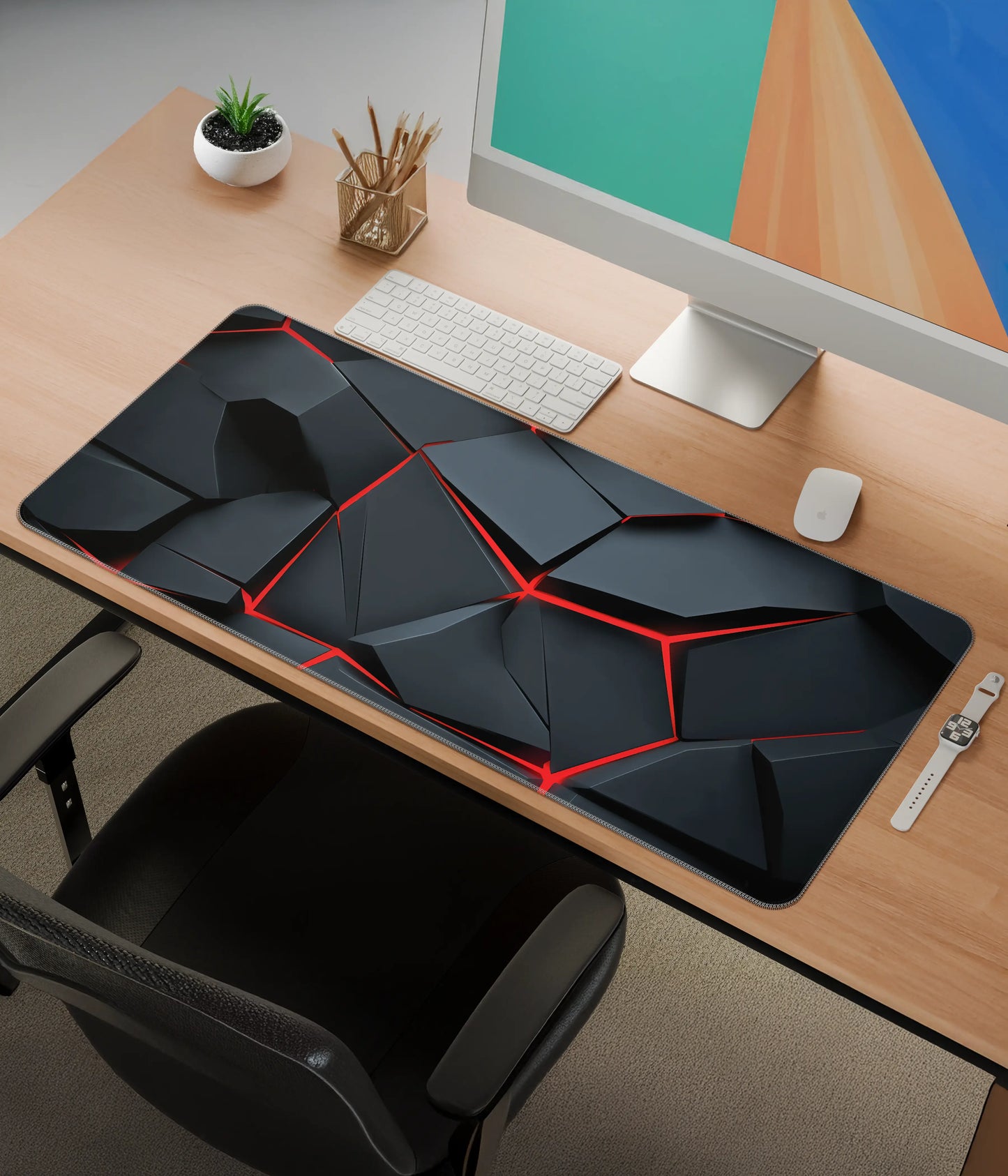 Abstract Black & Red Desk Mat – Aesthetic Gaming & Office Mouse Pad Side View - Everanta