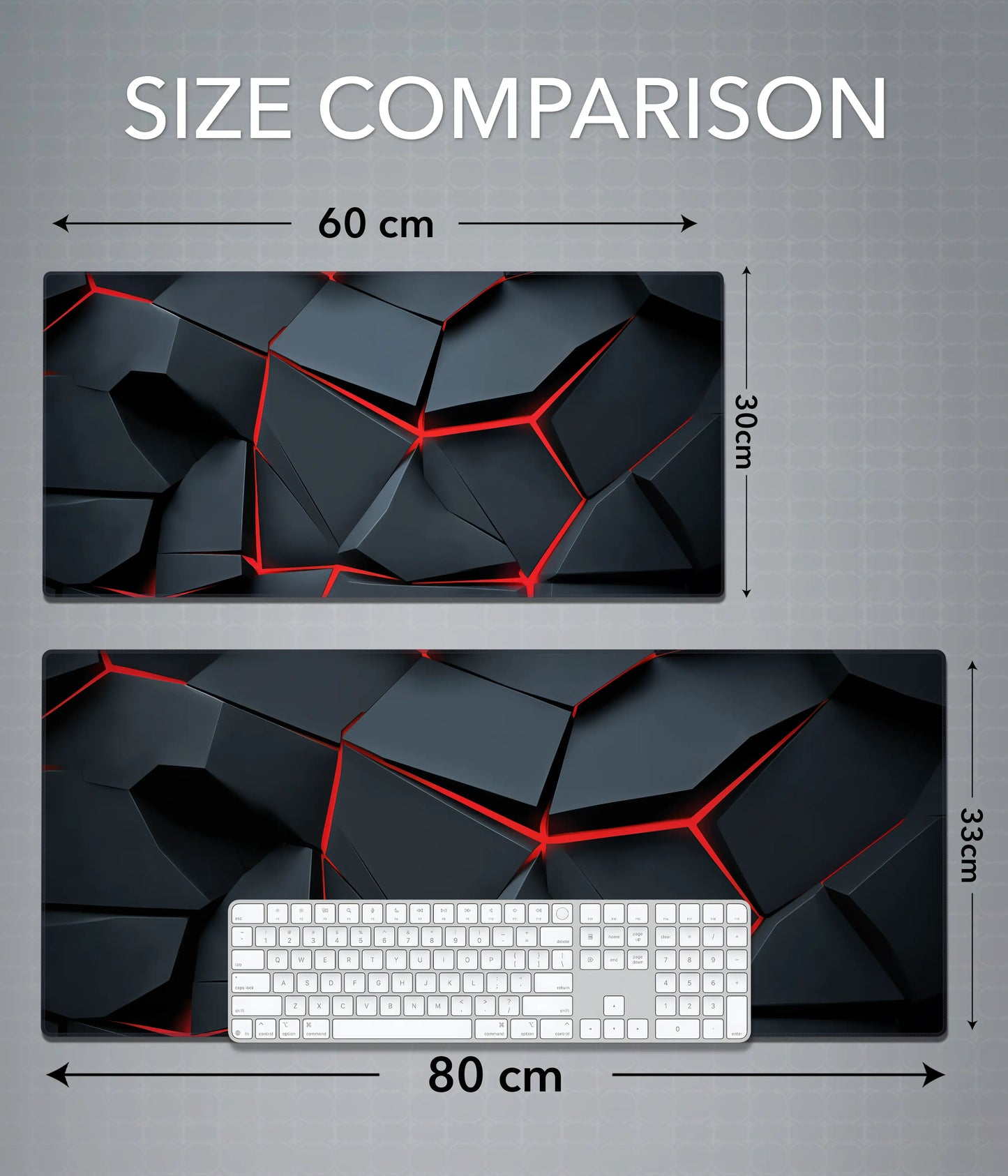 Abstract Black & Red Desk Mat – Aesthetic Gaming & Office Mouse Pad Size Comparison - Everanta