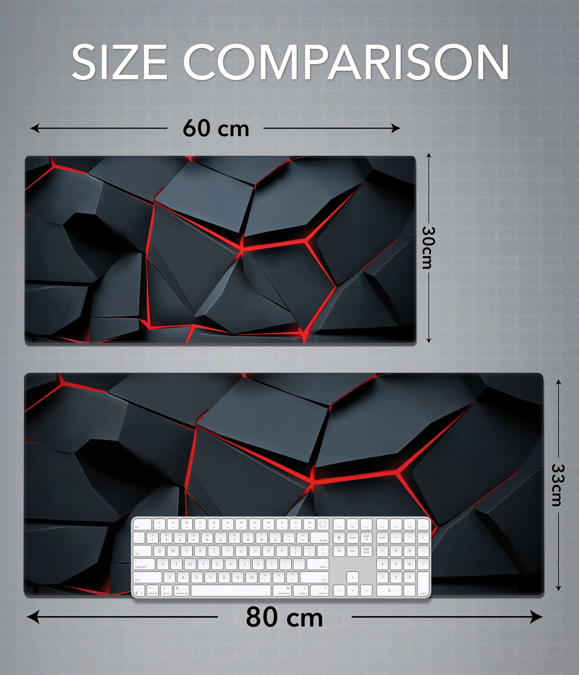 Abstract Black & Red Desk Mat – Aesthetic Gaming & Office Mouse Pad Size Comparison - Everanta