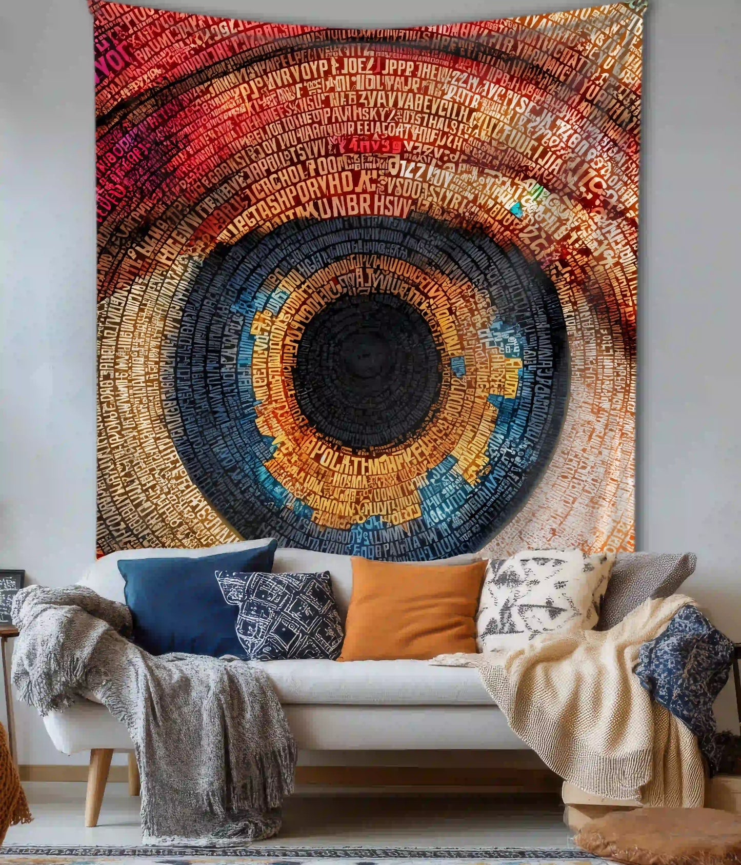 Abstract Typography Eye Tapestry in Living Room - Everanta