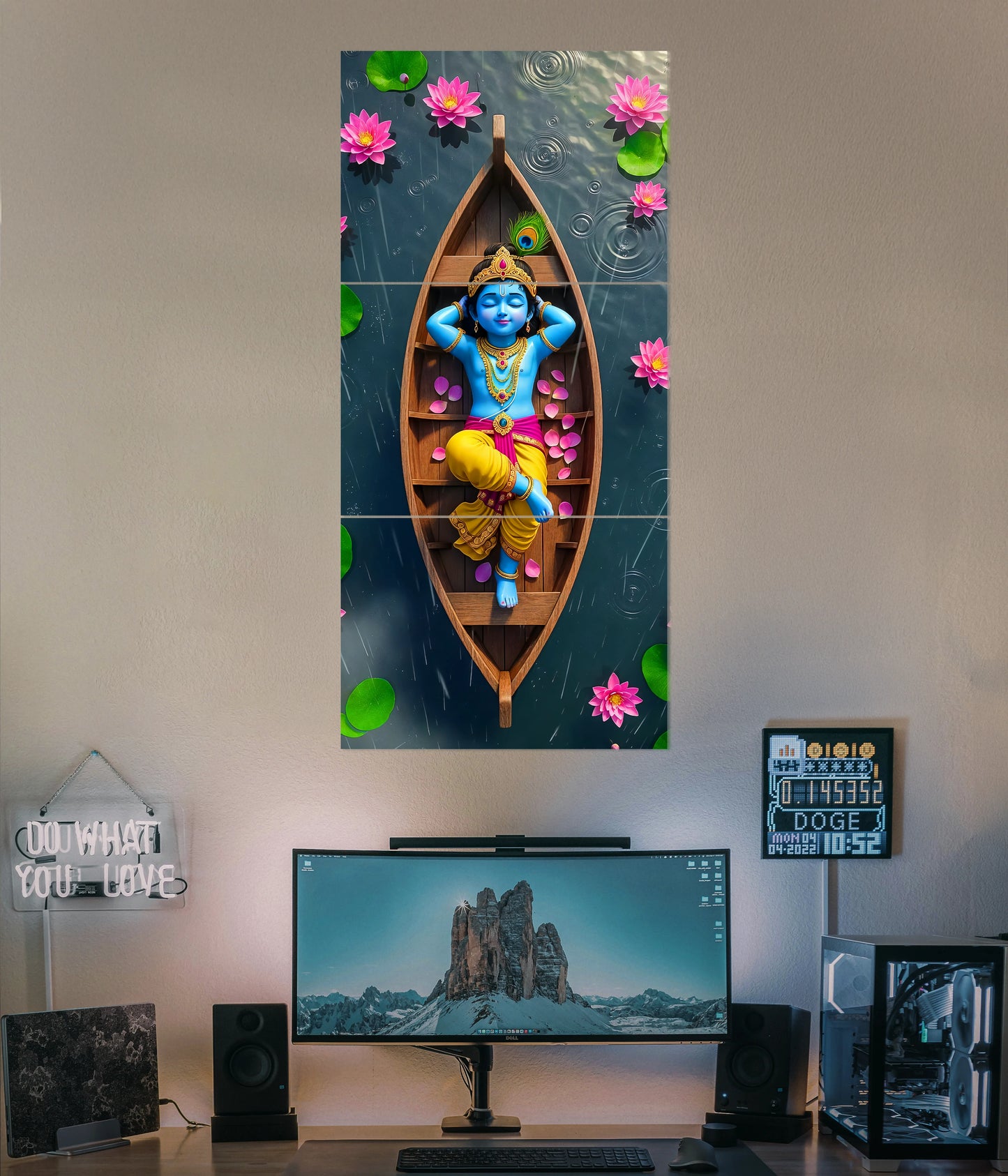 Bal Krishna on Lotus Boat – Devotional Split Poster Main Image - Everanta