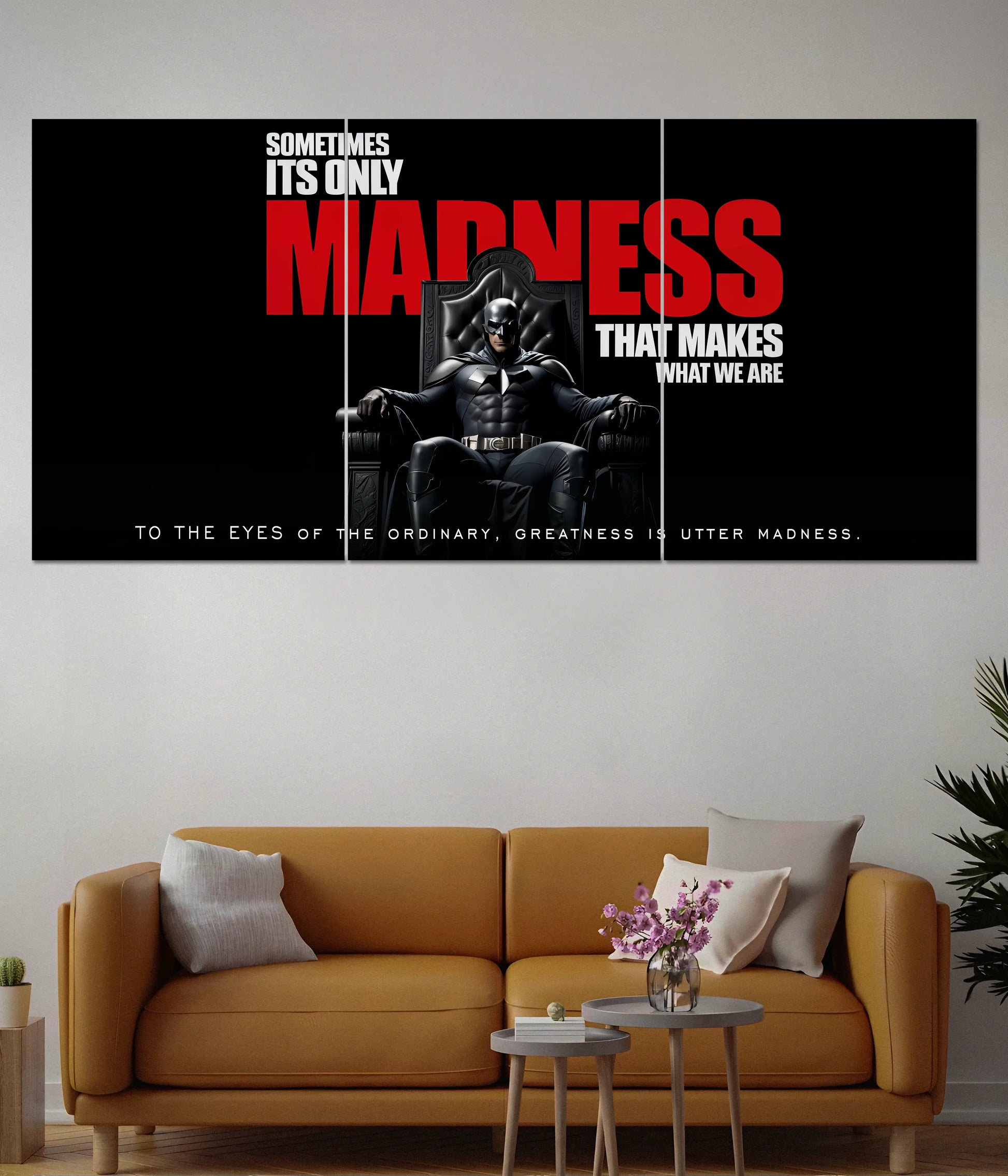 Batman “Madness” Split Wall Poster – Dark Knight Motivational Art - Everanta