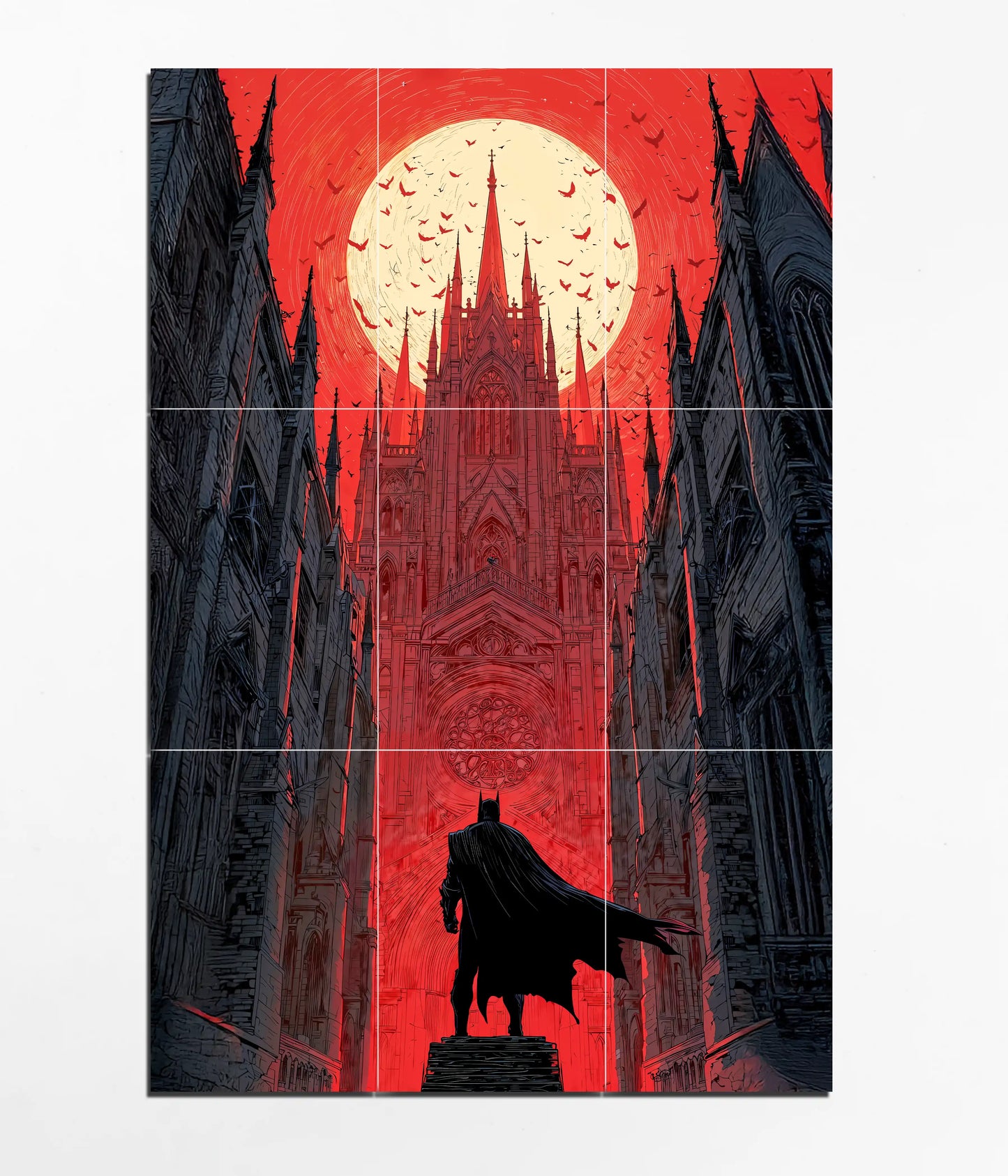 Batman Red Moon Cathedral – 9 Piece Split Poster Close View - Everanta
