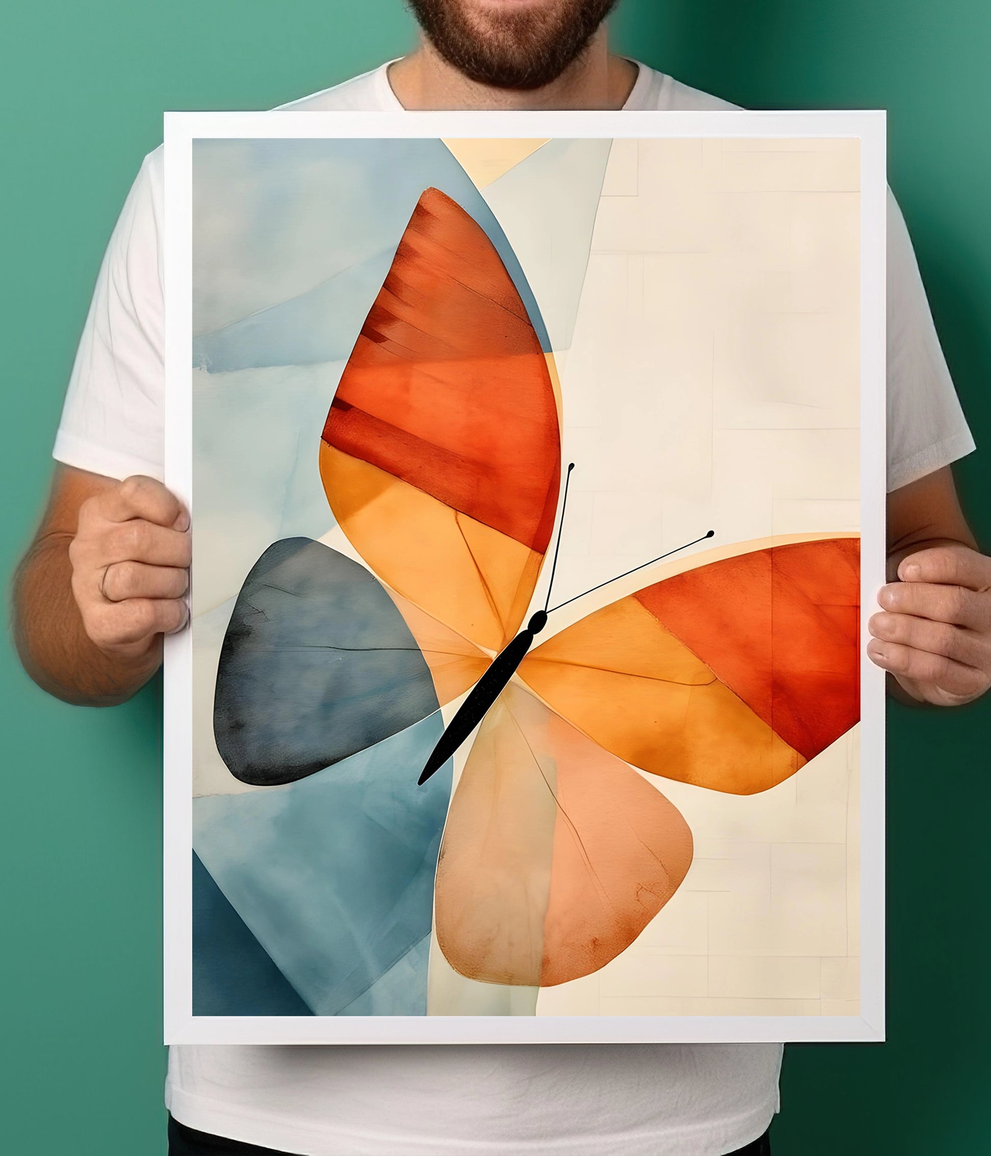 Beautiful Butterfly Abstract Wall Poster White Frame Holding Image - Everanta