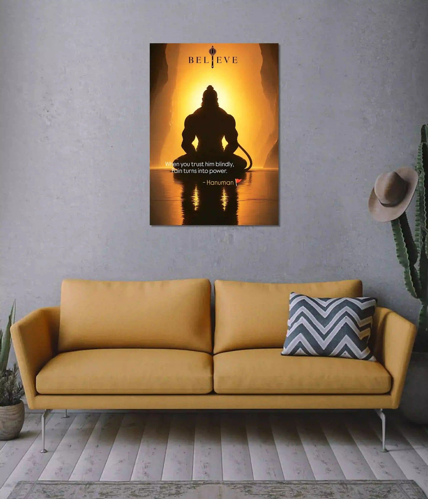 Believe Hanuman Devotional Wall Poster on Wall - Everanta