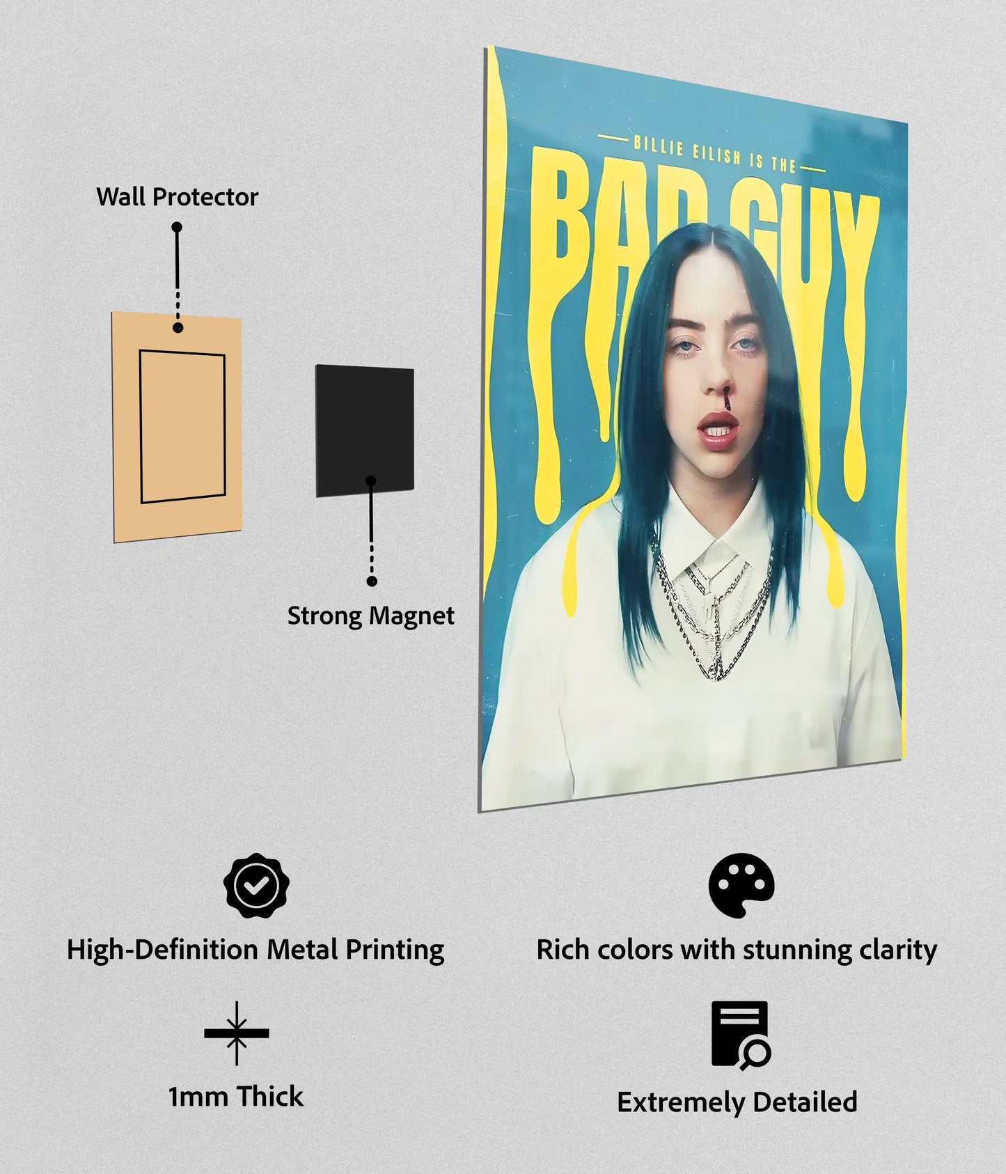 Billie Eilish – Bad Guy Aesthetic Metal Poster with Magnets - Everanta
