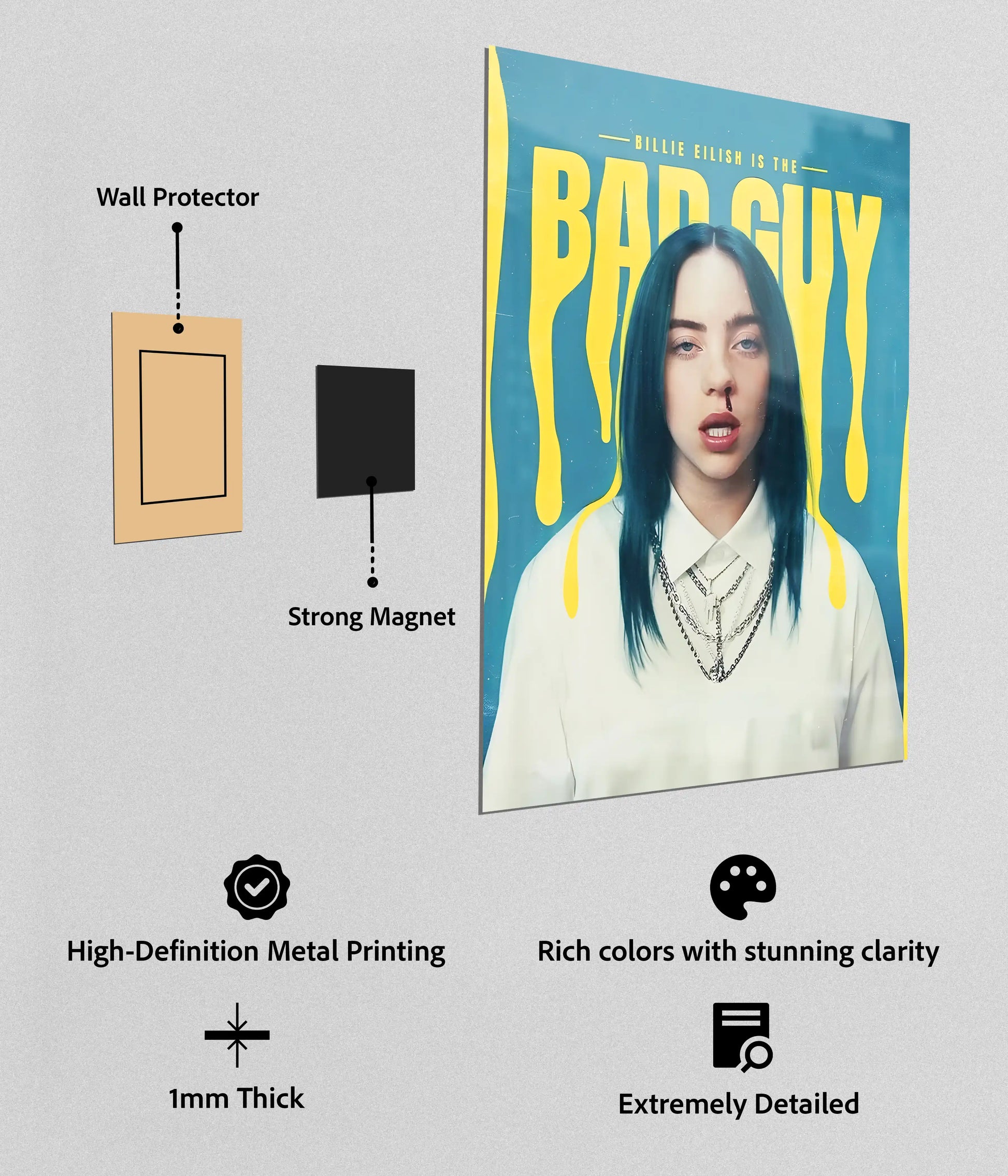 Billie Eilish – Bad Guy Aesthetic Metal Poster with Magnets - Everanta