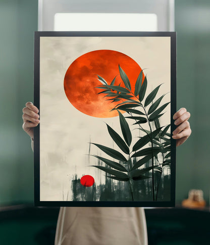 Boho Botanical Abstract Neutral Tones Poster Black Frame Holding Image - Everanta