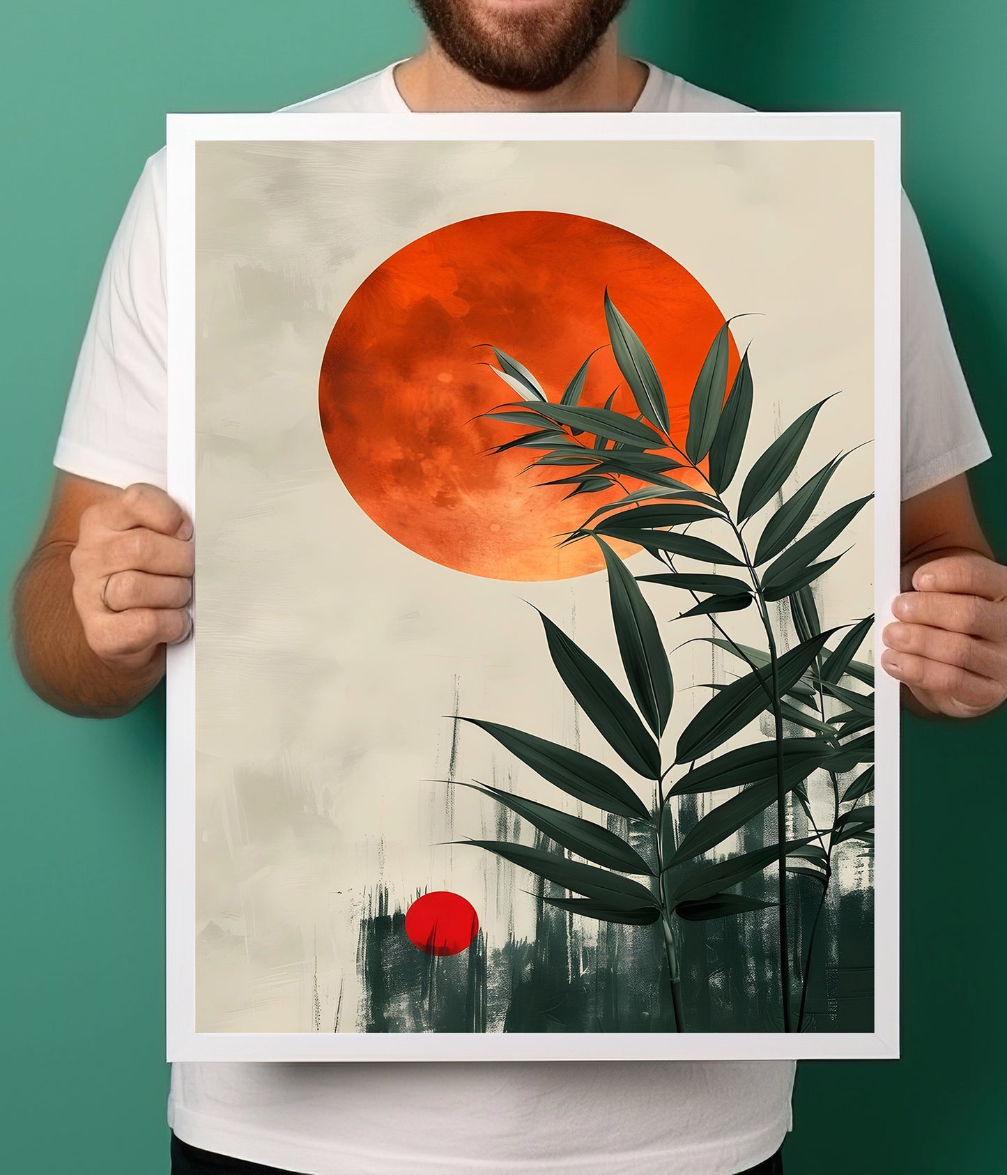 Boho Botanical Abstract Neutral Tones Poster White Frame Holding Image - Everanta