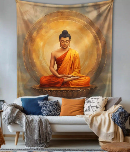 Buddha Golden Serenity Meditation Wall Tapestry - Everanta