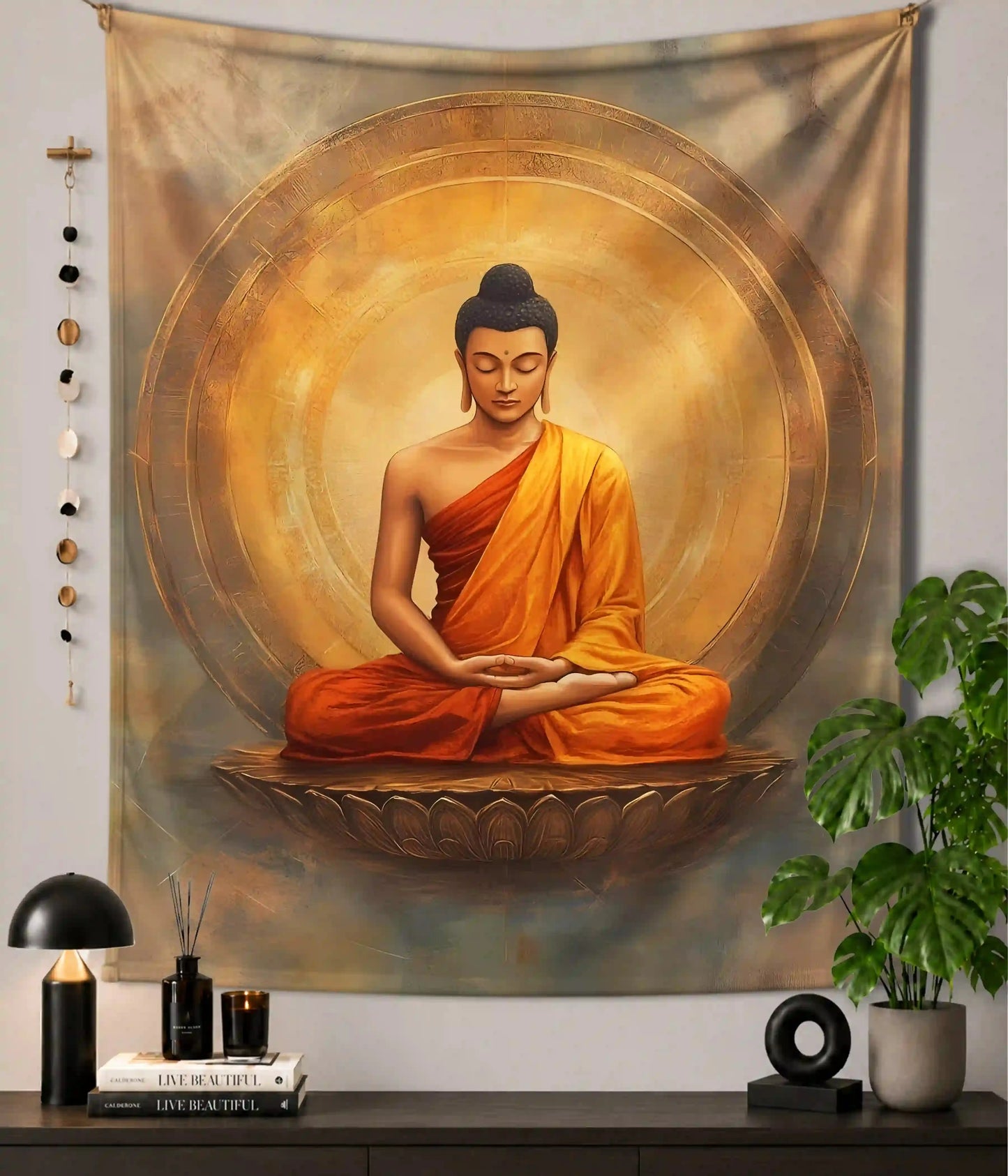 Buddha Golden Serenity Meditation Wall Tapestry Main Image - Everanta