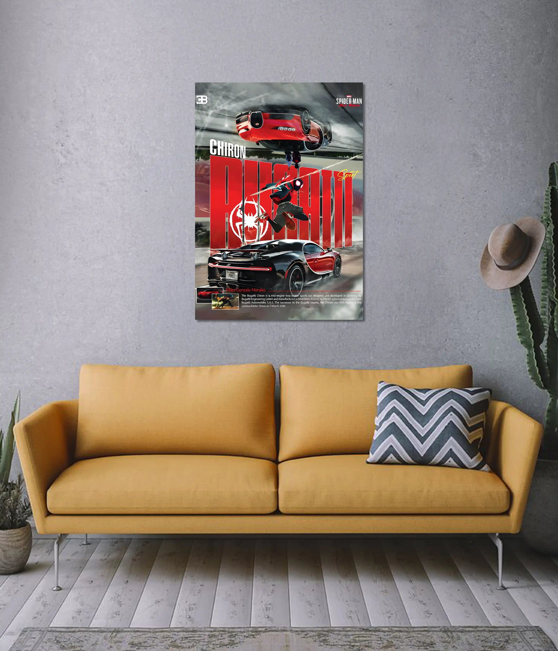 Bugatti Chiron x Miles Morales Supercar Wall Poster on Wall - Everanta