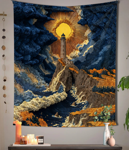 Celestial Lighthouse Landscape Wall Tapestry Main Image - Everanta