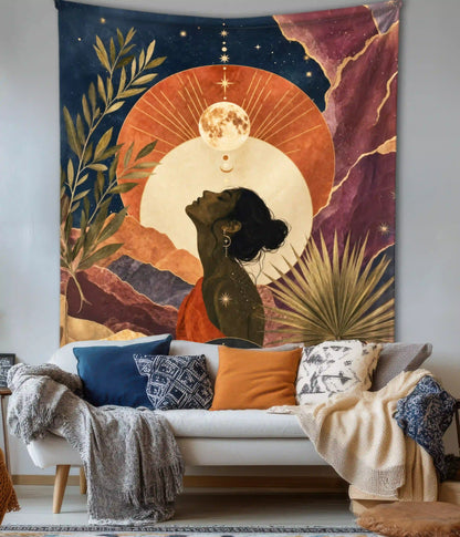Celestial Moon Muse Wall Tapestry - Everanta