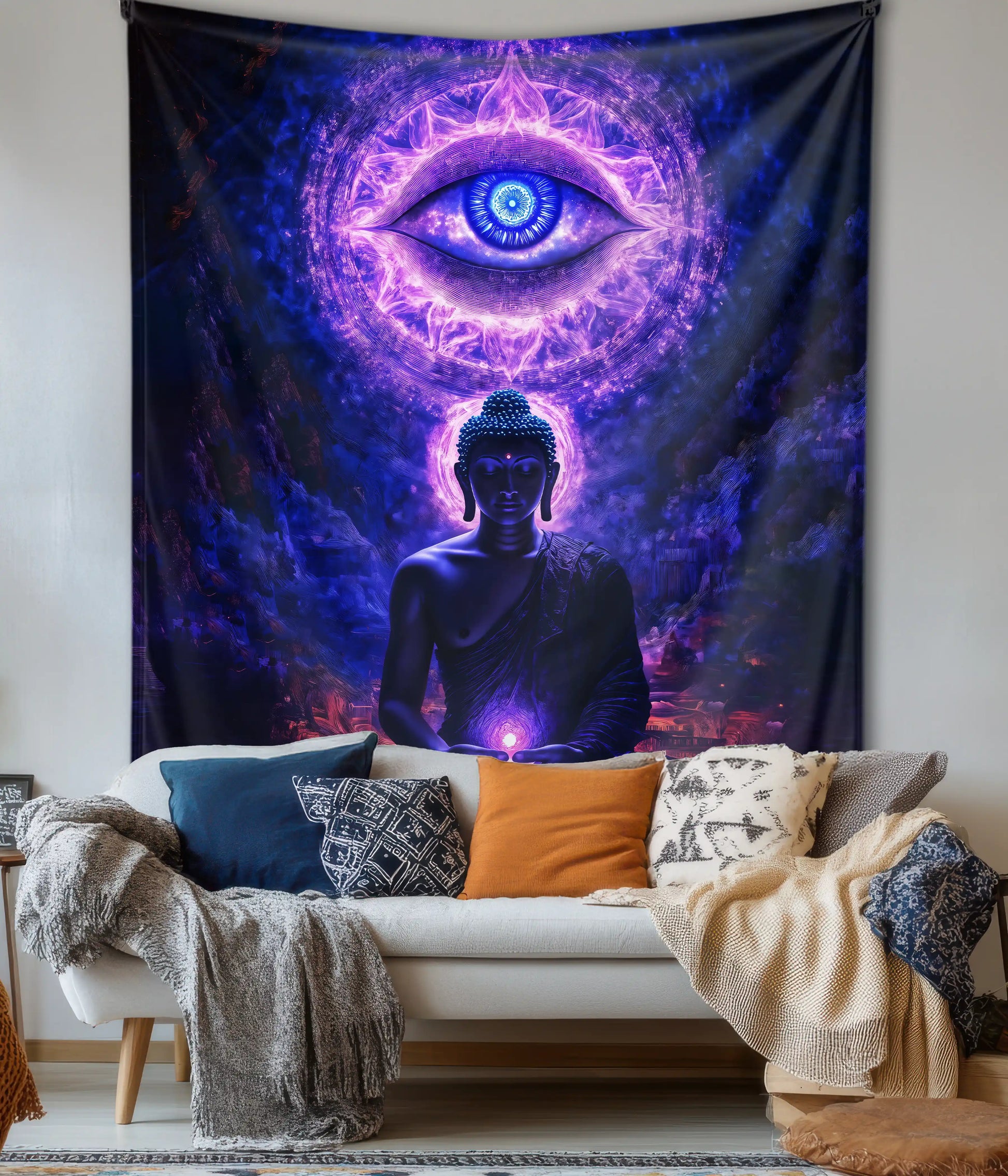 Cosmic Buddha Awakening Meditation Wall Tapestry in Living Room - Everanta