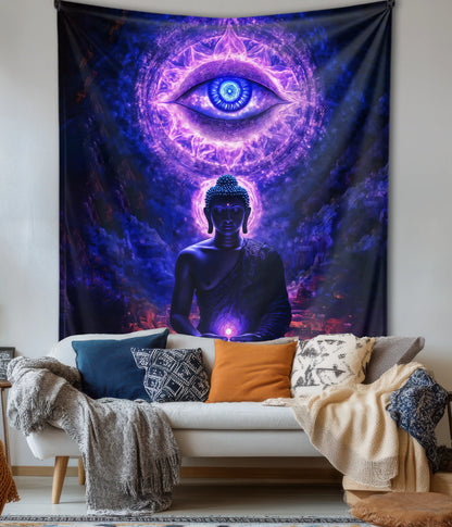 Cosmic Buddha Awakening Meditation Wall Tapestry in Living Room - Everanta